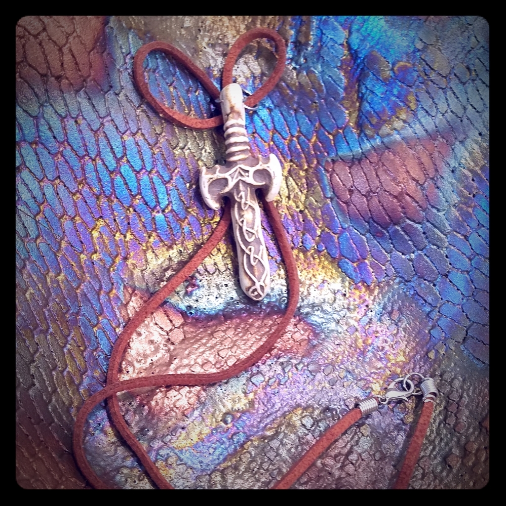 Vintage pottery fantasy sword necklace
